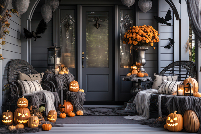 Halloween decorated entryway