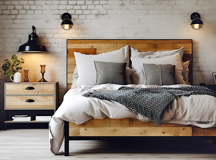 Industrial bedroom with metal accents