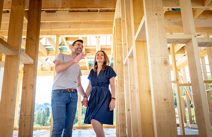 Couple in a house in construction