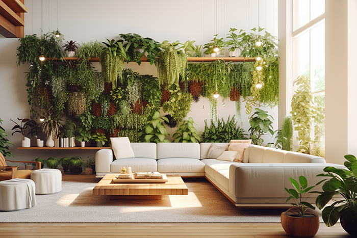 Mur de plantes dans le salon