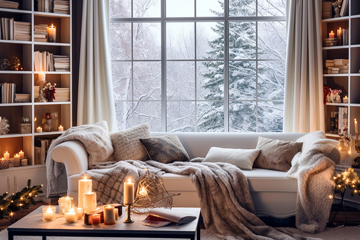 Living room with candles and winter vibe