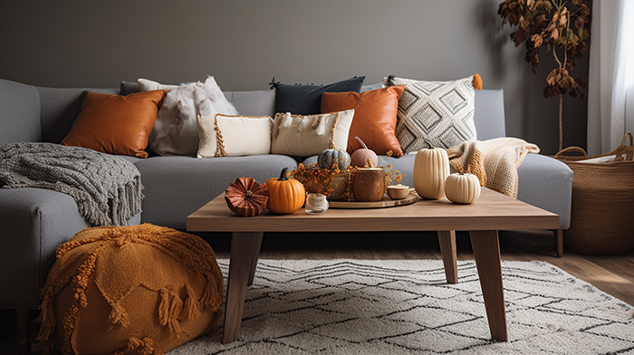 Orange hues in living room for fall