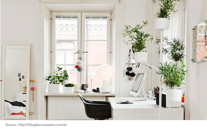 Home office with green plants