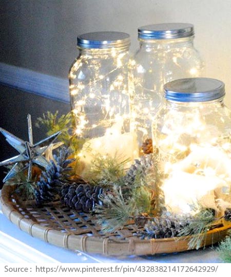 Pot Mason avec lumières de Noël