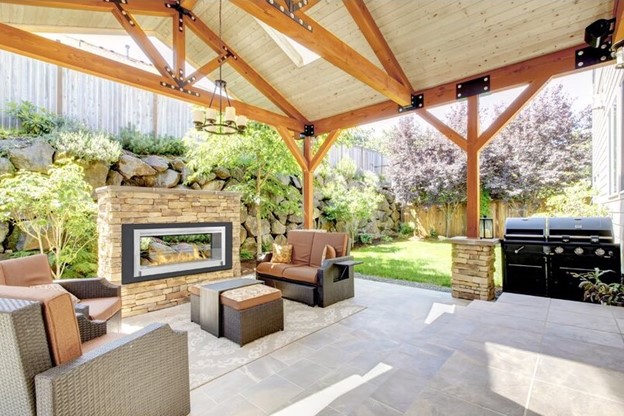 Outdoor Two-Sided Fireplace