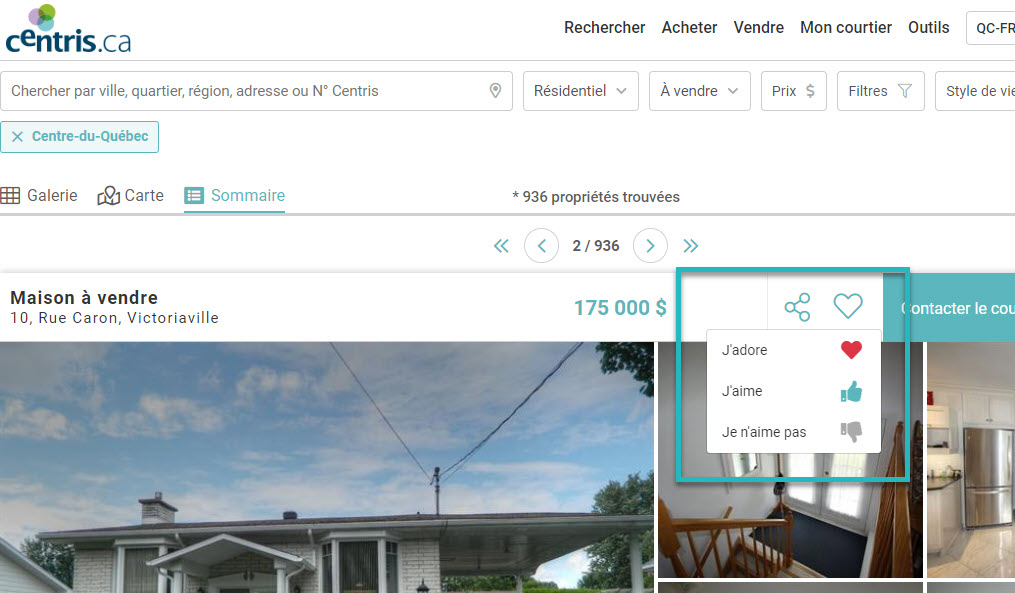 Nouveautés dans vos favoris sur Centris.ca Centris.ca