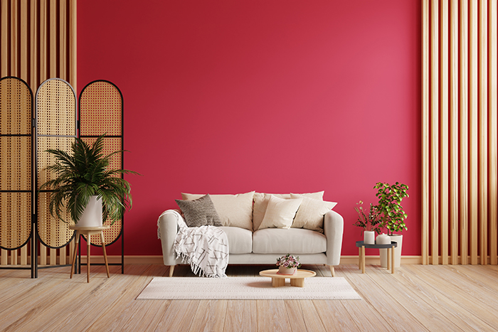 Salon avec mur rouge